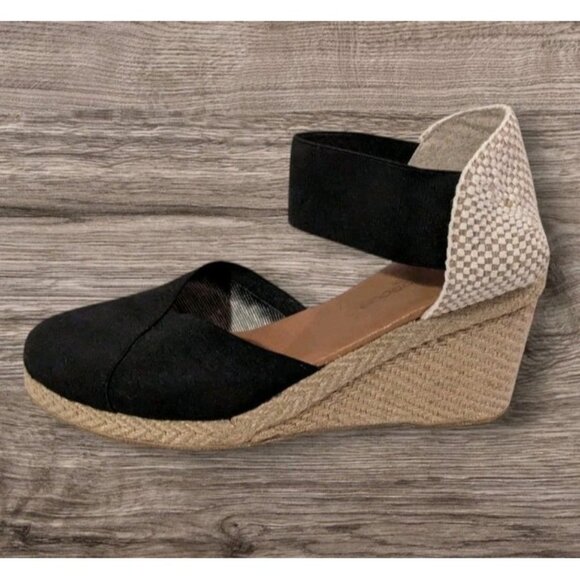 Andre Assous Wedge Sandals Anouka Black Cream Espadrilles Heels Leather Sz 8 - Picture 1 of 14